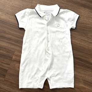Baby cotton Boys all white collared  bunny logo onesie